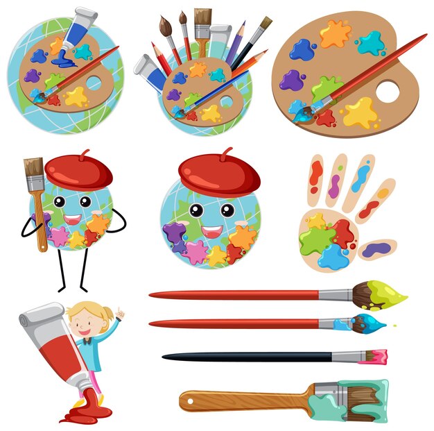Conjunto de materiales de arte para dibujar aislado.