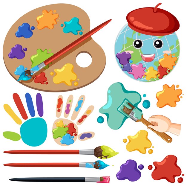Conjunto de materiales de arte para dibujar aislado.
