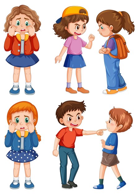 conjunto, de, matón, niños, caricatura, carácter