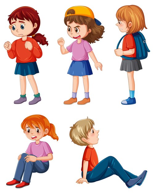 conjunto, de, matón, niños, caricatura, carácter