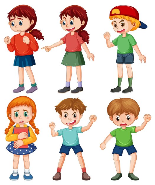 conjunto, de, matón, niños, caricatura, carácter