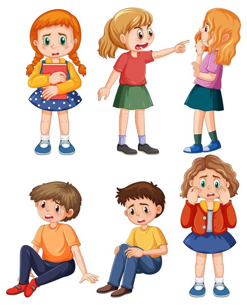 conjunto, de, matón, niños, caricatura, carácter