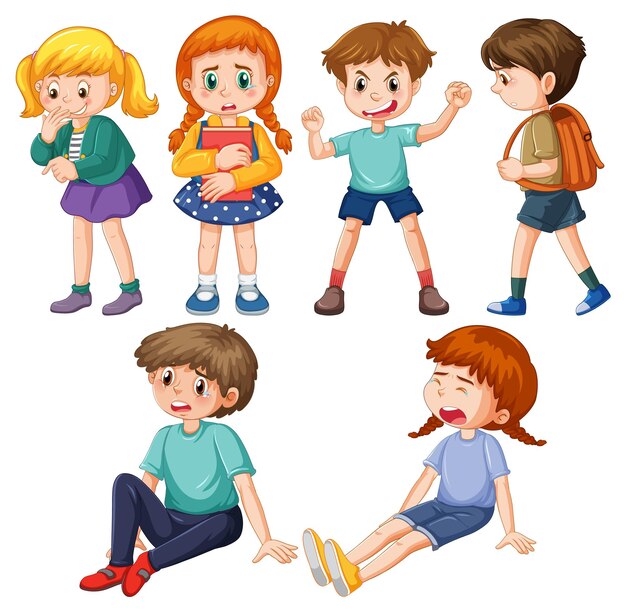 conjunto, de, matón, niños, caricatura, carácter