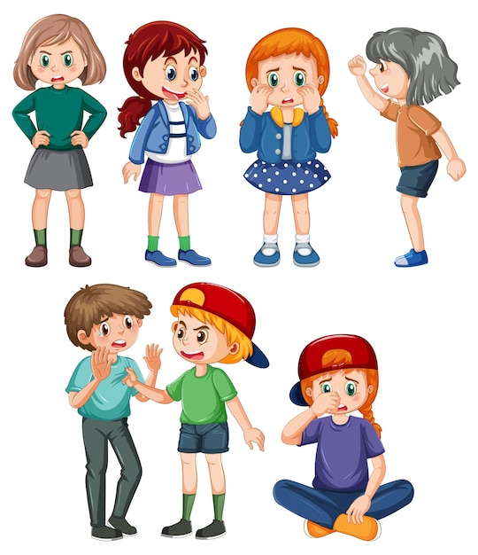 Vector gratuito conjunto, de, matón, niños, caricatura, carácter