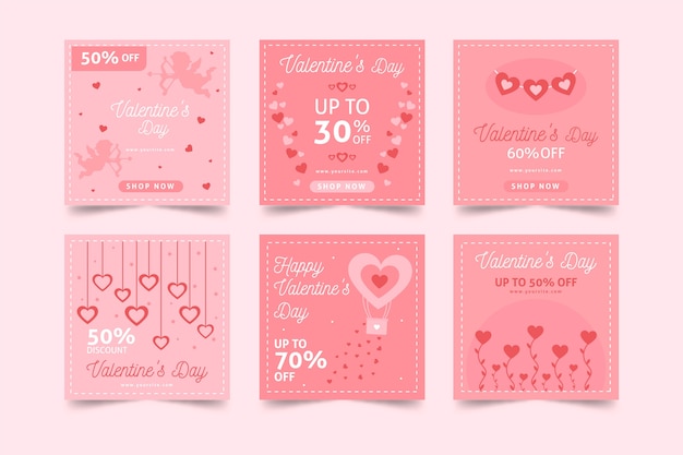 Vector gratuito conjunto de mensajes de instagram de venta de san valentín