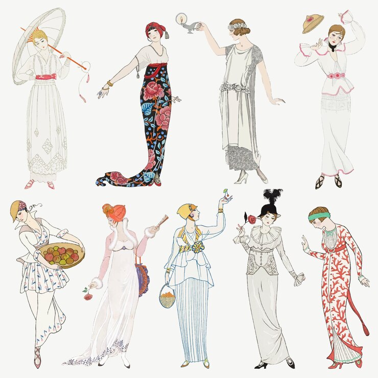 Vector gratuito conjunto de moda femenina de los años 20, remezcla de obras de arte de george barbier