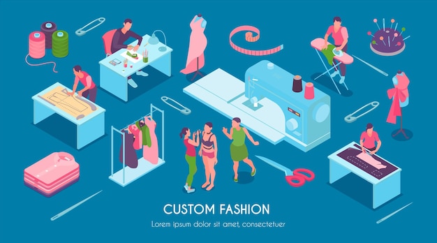 Vector gratuito conjunto de moda personalizado de costura isométrica