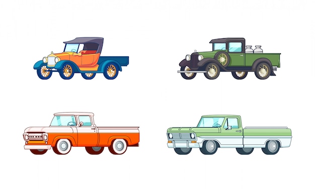 Vector gratuito conjunto de modelos coloridos de camionetas pickup