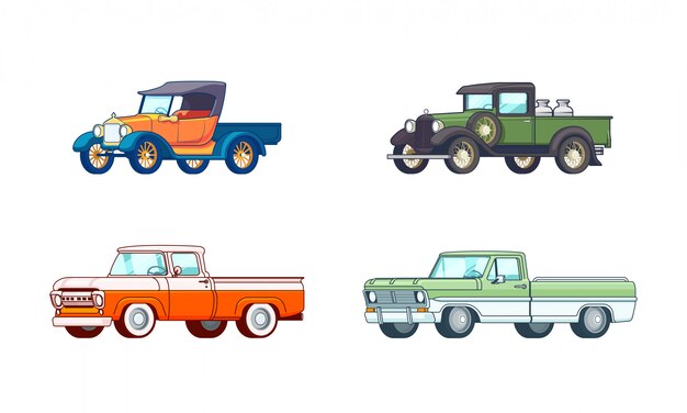 Conjunto de modelos coloridos de camionetas pickup