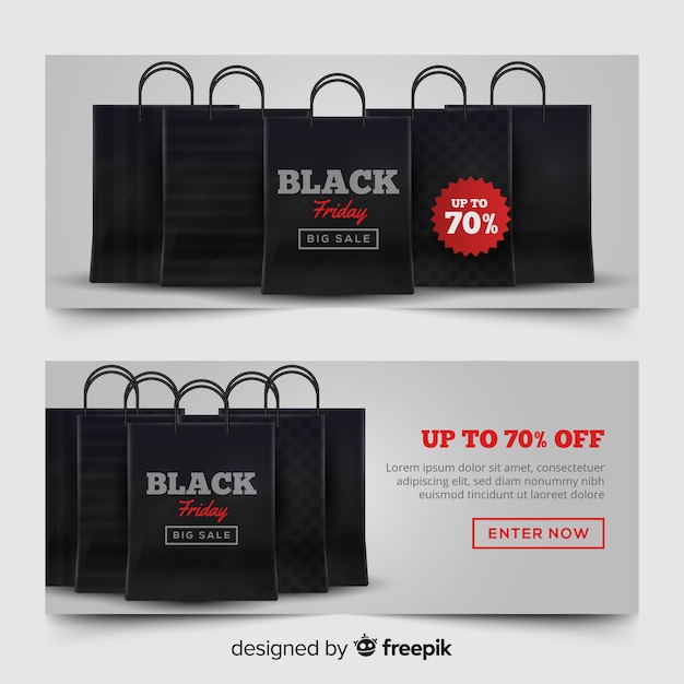 Vector gratuito conjunto moderno de banners de black friday con diseño realista