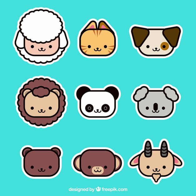 Conjunto moderno de caras bonitas de animales