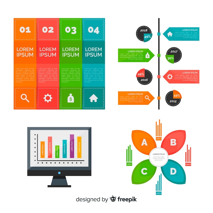 Vector gratuito conjunto moderno de elementos de infografía con diseño plano