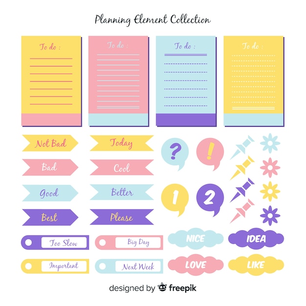 Conjunto moderno de elementos de organización coloridos