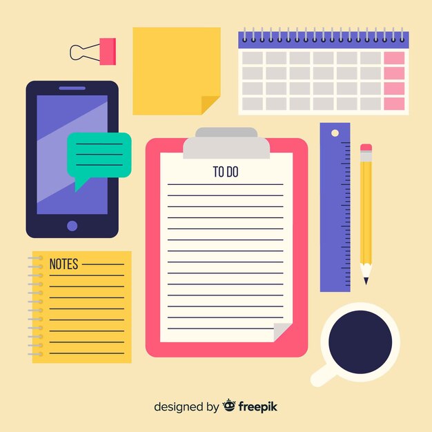 Conjunto moderno de elementos de organización coloridos