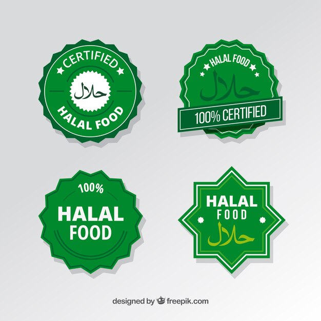 Conjunto moderno de etiquetas de comida halal con diseño plano