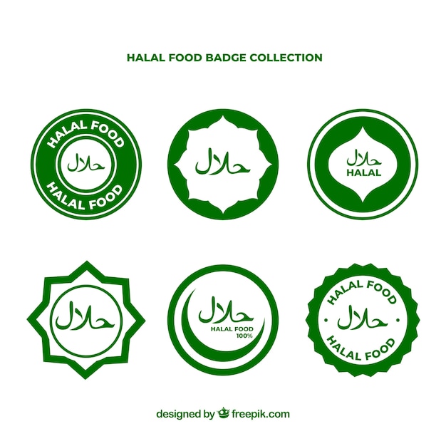 Vector gratuito conjunto moderno de etiquetas de comida halal con diseño plano