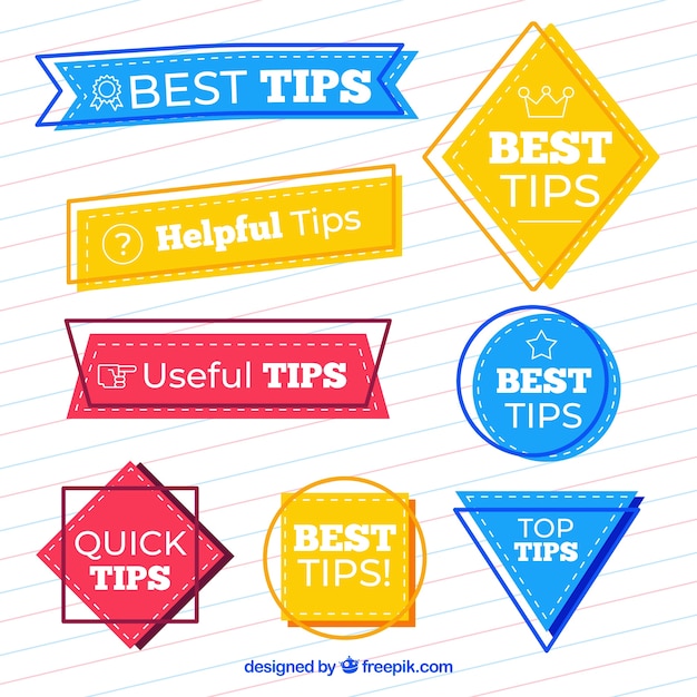 Vector gratuito conjunto moderno de etiquetas de consejos con diseño plano