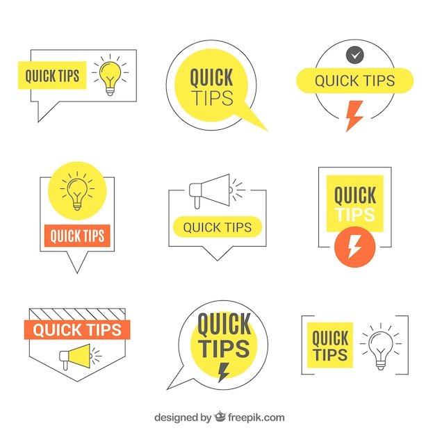 Conjunto moderno de etiquetas de consejos con diseño plano