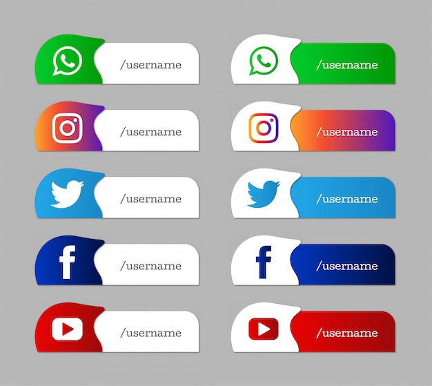 Conjunto moderno de iconos de tercio inferior inferior de redes sociales