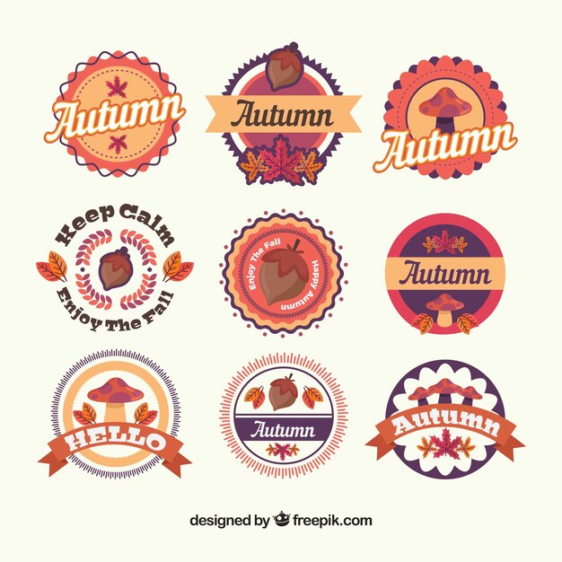 Conjunto moderno de insignias de otoño adorables