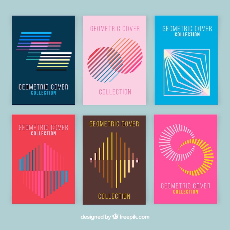 Vector gratuito conjunto moderno de plantillas de portada con diseño geométrico