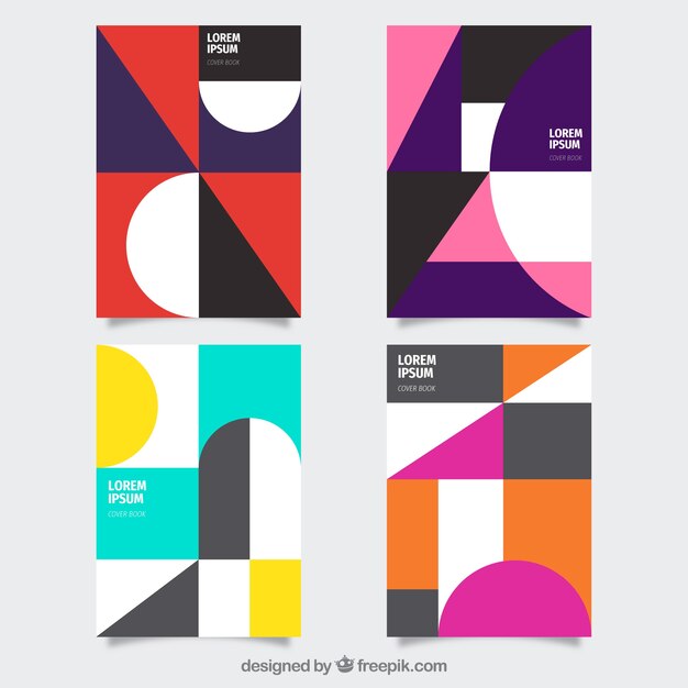 Conjunto moderno de plantillas de portada con diseño geométrico