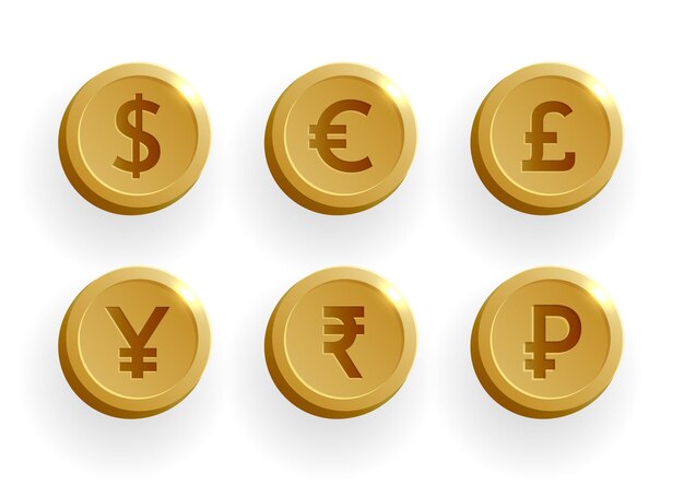 conjunto de moneda extranjera diseño de fondo de símbolo dorado
