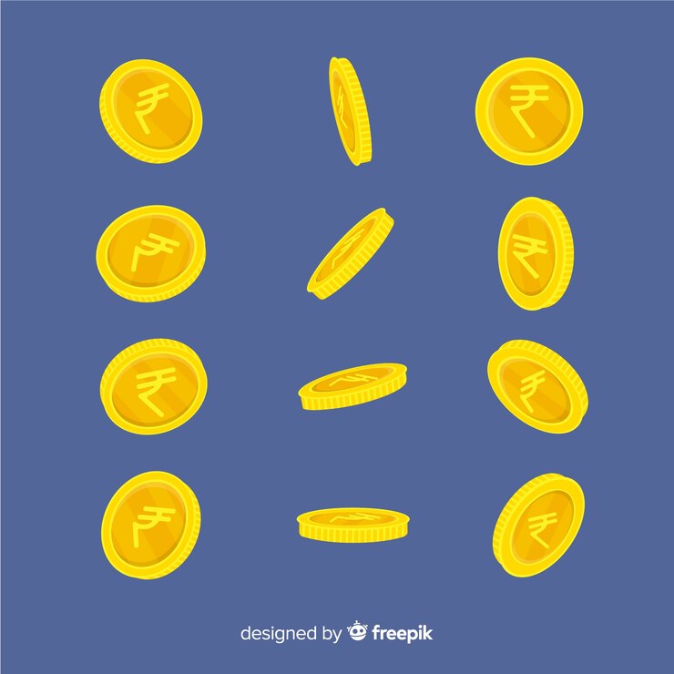 Vector gratuito conjunto de monedas de rupias indias en diferentes posiciones