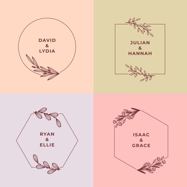 Conjunto de monogramas de boda de colores pastel minimalistas