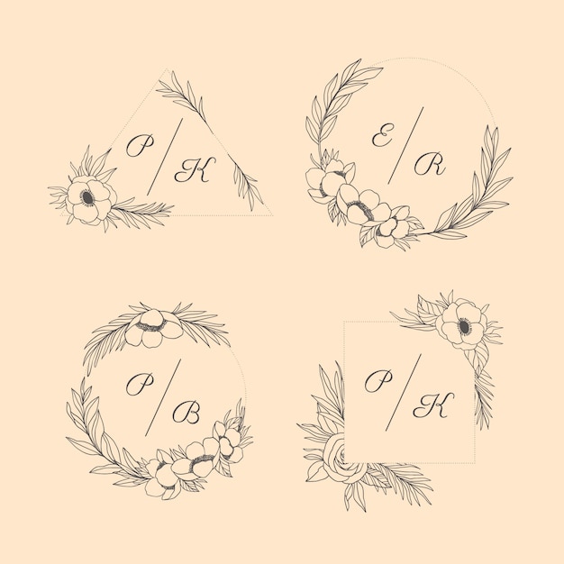 Conjunto de monogramas de boda floral