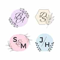 Vector gratuito conjunto de monogramas de boda minimalista en colores pastel