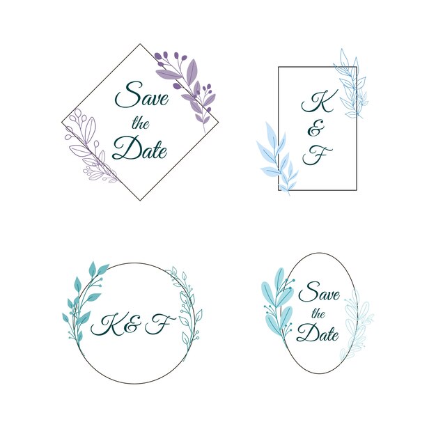 Conjunto de monogramas de boda minimalista en colores pastel
