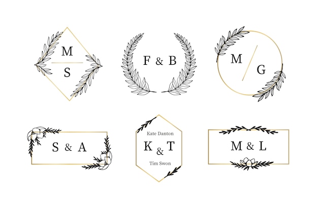 Conjunto de monogramas elegantes de boda