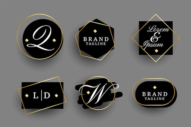 Conjunto de monogramas de logotipo dorado negro premium