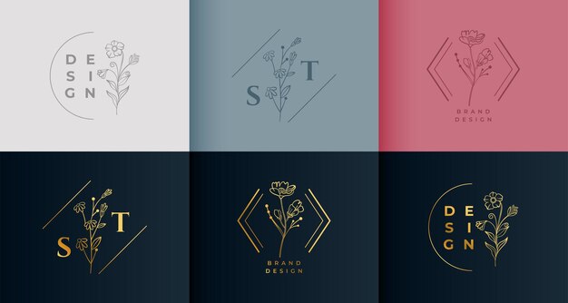 Conjunto de monogramas de logotipo de flores florales elegantes