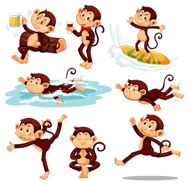 Conjunto de monos divertidos haciendo diferentes actividades.