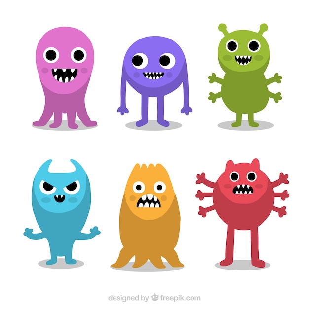 Conjunto de monstruos en diferentes colores