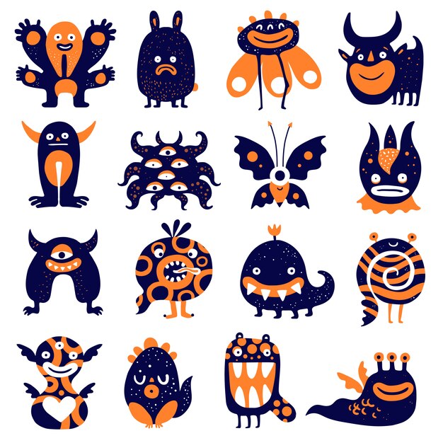Conjunto de monstruos divertidos