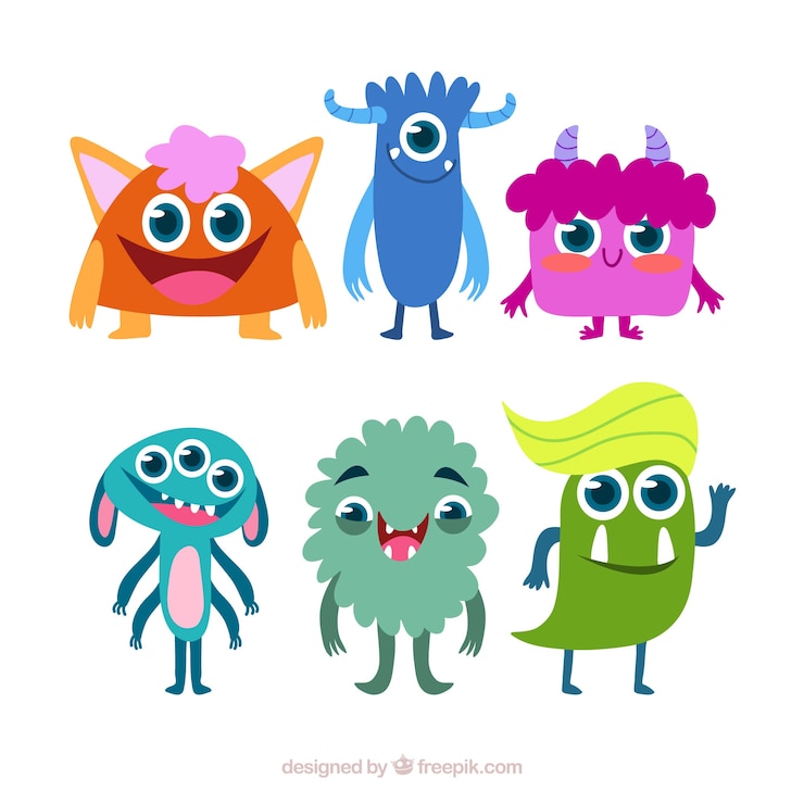 Vector gratuito conjunto de monstruos graciosos en estilo plano