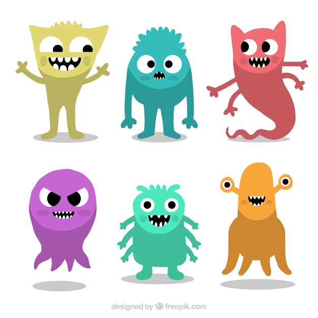 Conjunto de monstruos en seis colores