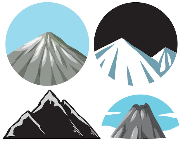 conjunto, de, montañas, en, diferente, estilo, icono