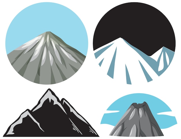 Vector gratuito conjunto, de, montañas, en, diferente, estilo, icono