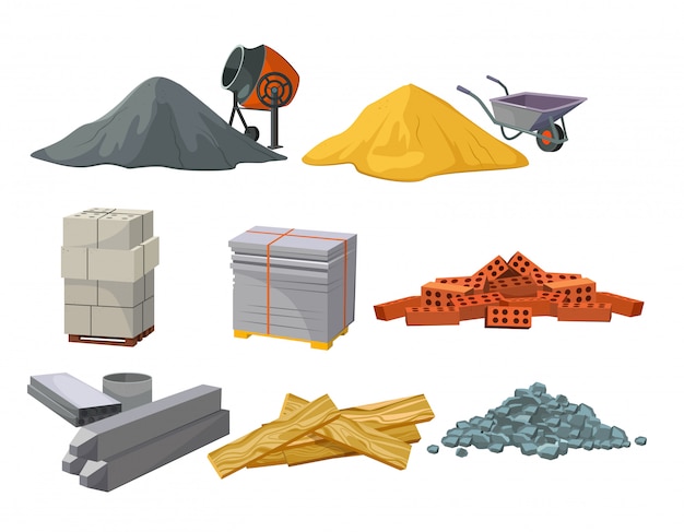 Conjunto de montones de material de construcción