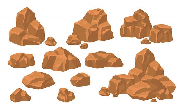 Conjunto de montones de piedras de roca