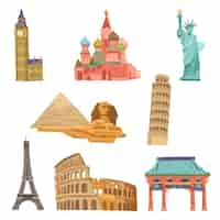 Vector gratuito conjunto de monumentos del mundo