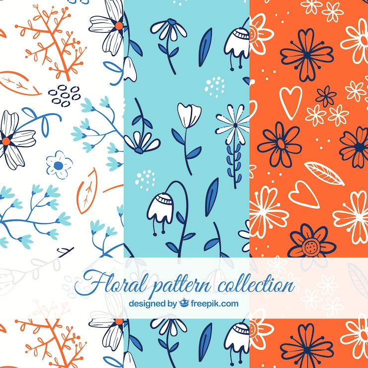 Vector gratuito conjunto de motivos florales en estilo dibujado a mano