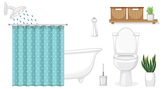 Conjunto de muebles de baño para diseño de interiores sobre fondo blanco.