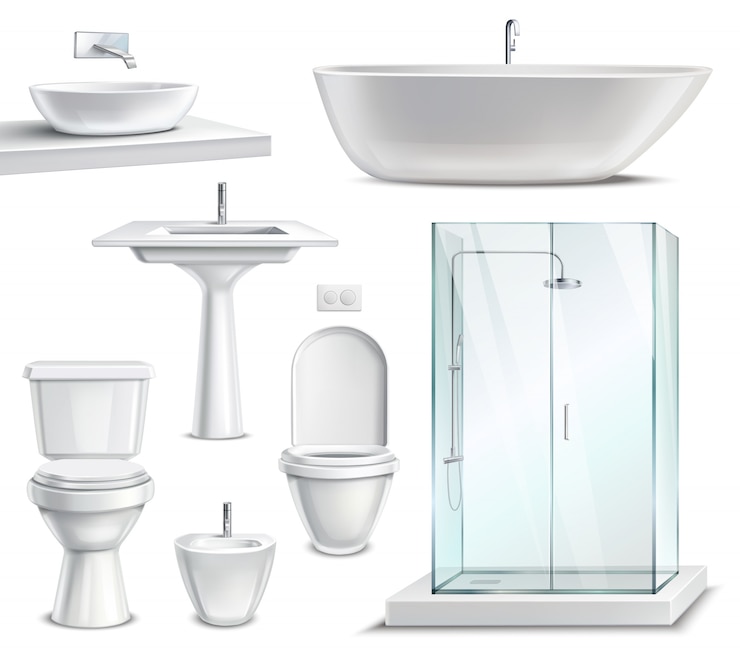 Vector gratuito conjunto de muebles de baño realistas