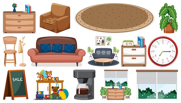 Juego De Iconos Con Muebles Y Artículos Para El Hogar Vector Ilustración de  stock - Getty Images