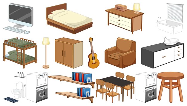 Conjunto de muebles y decoraciones interiores